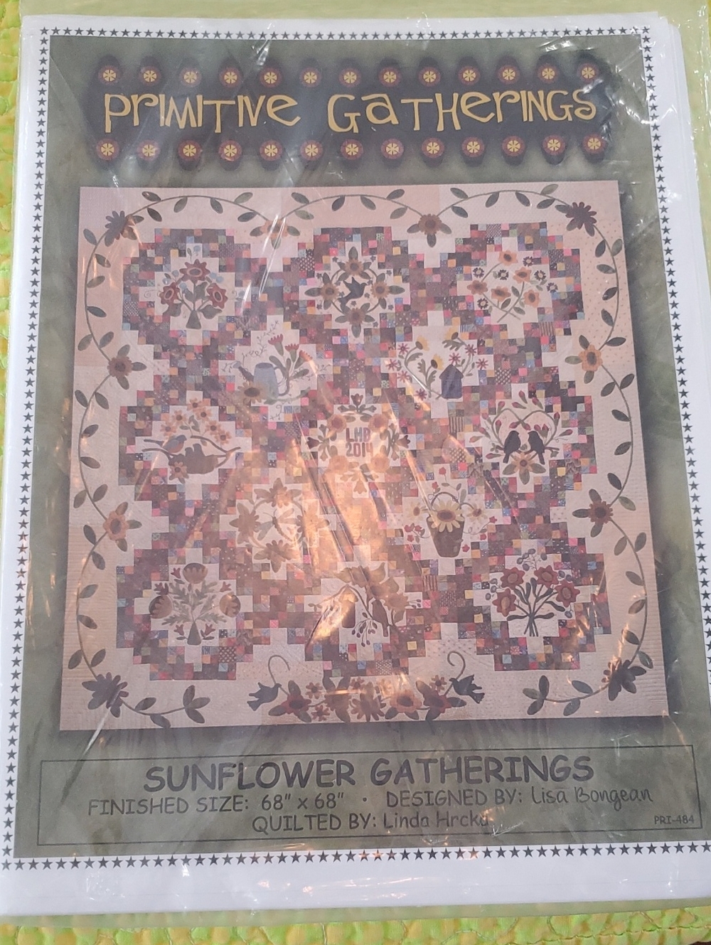 Sunflower Gatherings Primitive Gathering Quilt Pattern - Cream & Brown